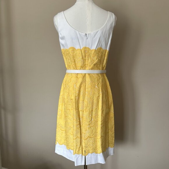 NWT Antonio Melani Yellow Eyelet Dress Women 6 Belted Sleeveless Embroidered “Ca - Picture 7 of 10